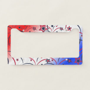Fireworks on Red White Blue License Plate Frame
