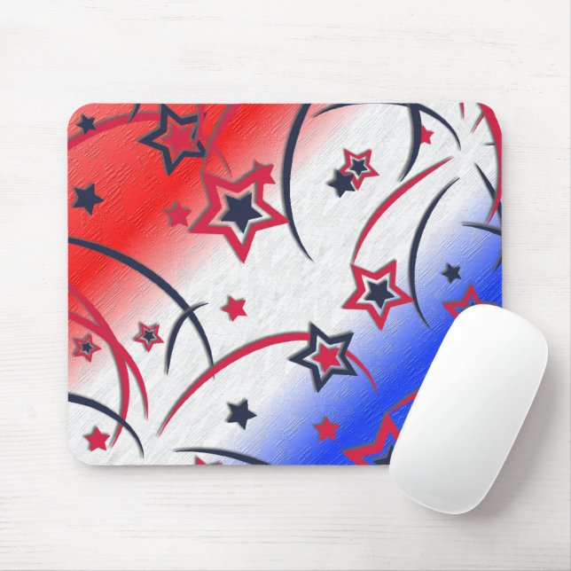 Fireworks on Red White Blue Mouse Pad (With Mouse)