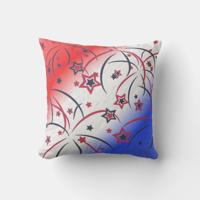 Fireworks on Red White Blue Outdoor Pillow (Front)