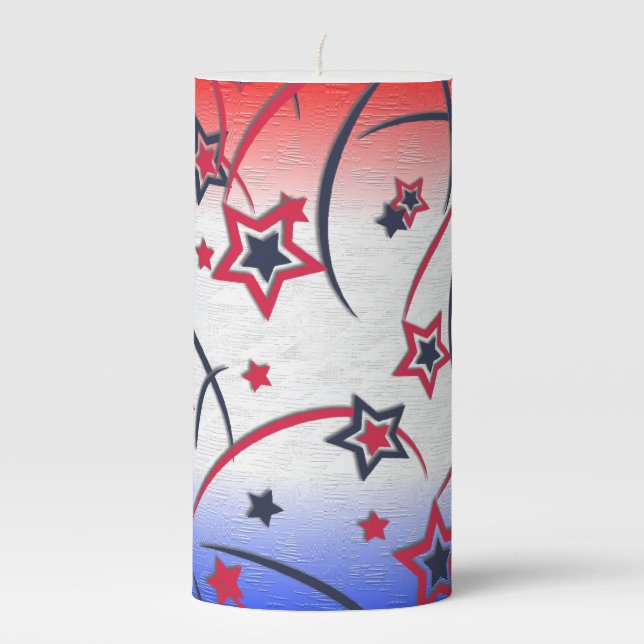 Fireworks on Red White Blue Pillar Candle (Front)