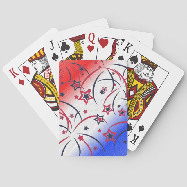 Fireworks on Red White Blue Poker Cards (Back)