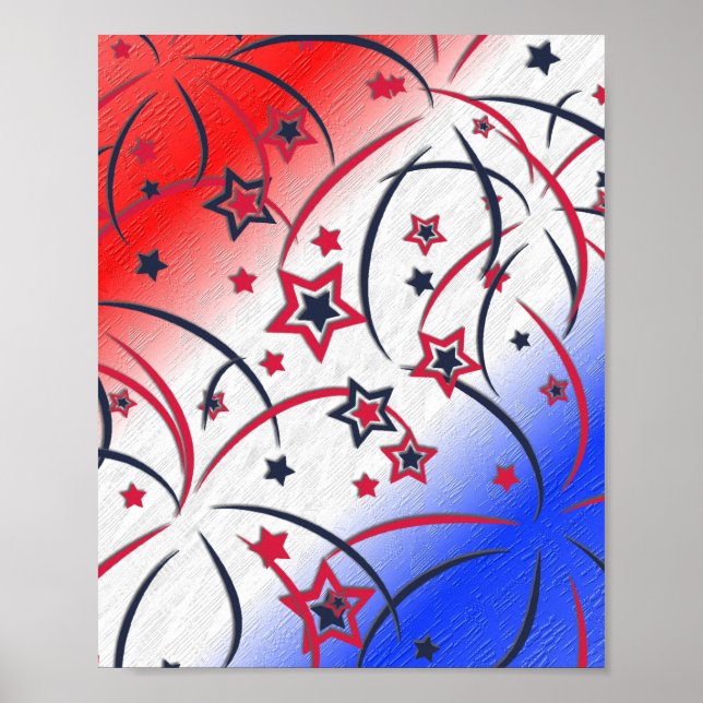 Fireworks on Red White Blue Poster (Front)