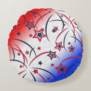 Fireworks on Red White Blue Round Pillow