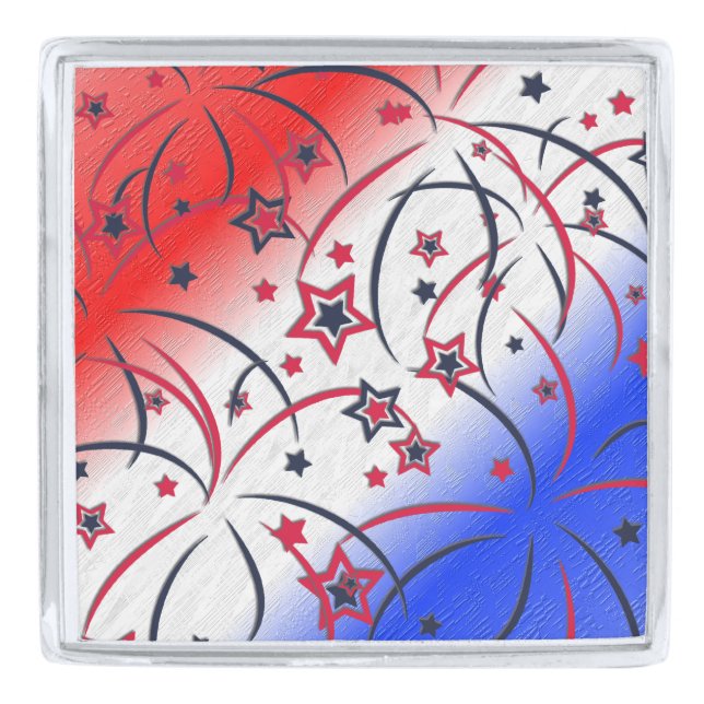 Fireworks on Red White Blue Silver Finish Lapel Pin (Front)