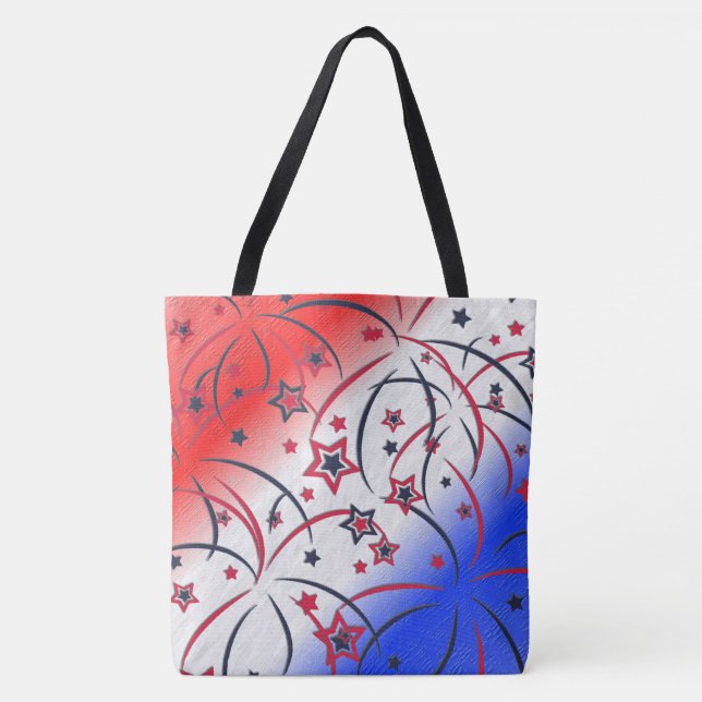 Fireworks on Red White Blue Tote Bag (Front)
