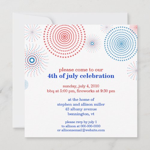 Fireworks on the Fourth Party Custom Invitations