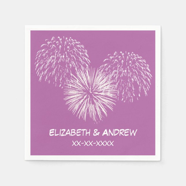 Fireworks, Orchid Purple Background, Name Monogram Paper Napkins (Front)