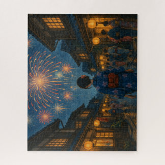 Fireworks Over a Traditional Town Street in Summer Jigsaw Puzzle