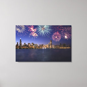 Fireworks over Chicago skyline 2 Canvas Print