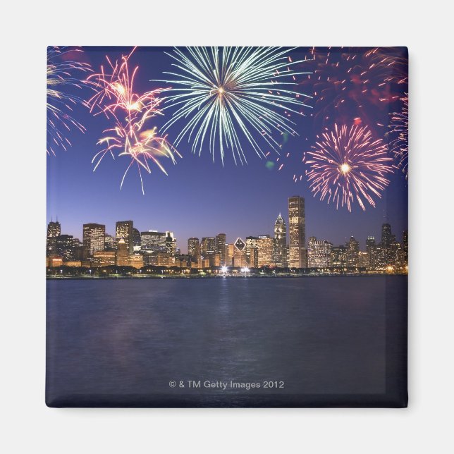 Fireworks over Chicago skyline 2 Magnet (Front)