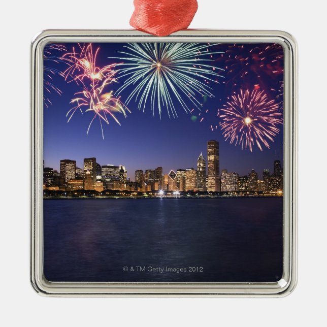 Fireworks over Chicago skyline 2 Metal Ornament (Front)