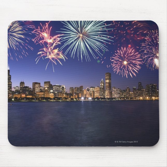 Fireworks over Chicago skyline 2 Mouse Pad (Front)