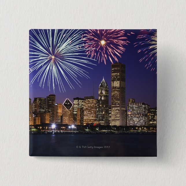 Fireworks over Chicago skyline Button (Front)