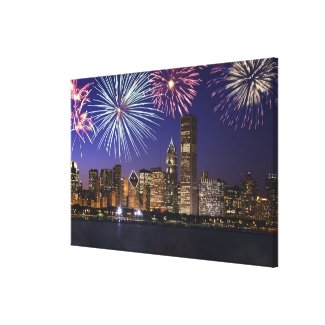 Fireworks over Chicago skyline Canvas Print