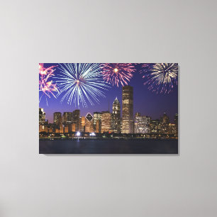 Fireworks over Chicago skyline Canvas Print
