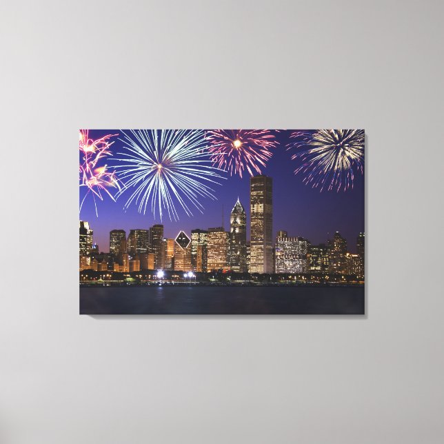 Fireworks over Chicago skyline Canvas Print (Front)