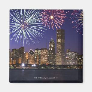 Fireworks over Chicago skyline Magnet