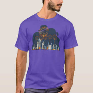 Fireworks Over City Skyline Firework T-Shirt