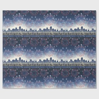 Fireworks Over City—United States 250 Celebration Wrapping Paper
