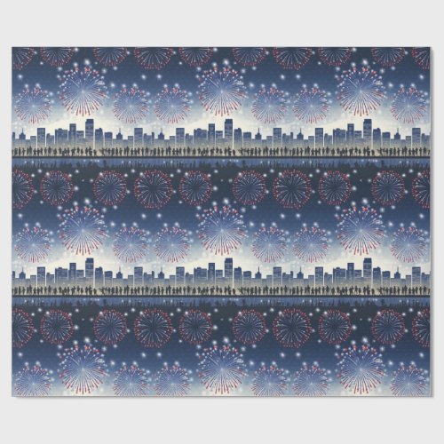 Fireworks Over City—United States 250 Celebration Wrapping Paper Fireworks Over City—United States 250 Celebration Wrapping Paper