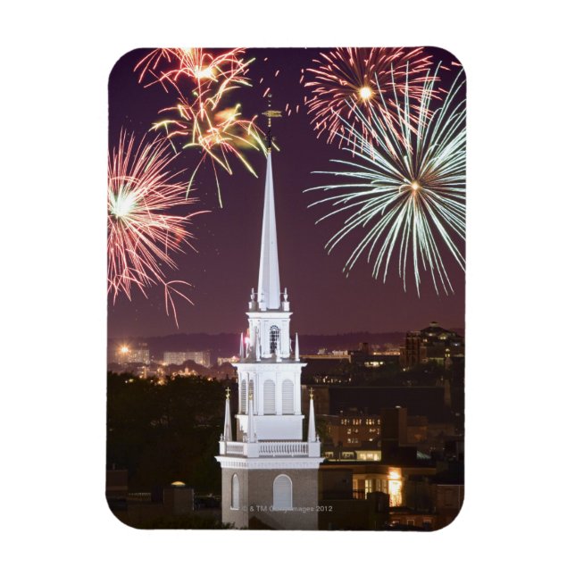 Fireworks over downtown Boston landmark Magnet (Vertical)