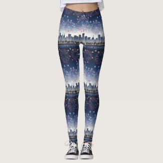 Fireworks Over the City Night Sky — All-Over-Print Leggings