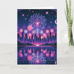 Fireworks over the City Skyline Fourth of July Card