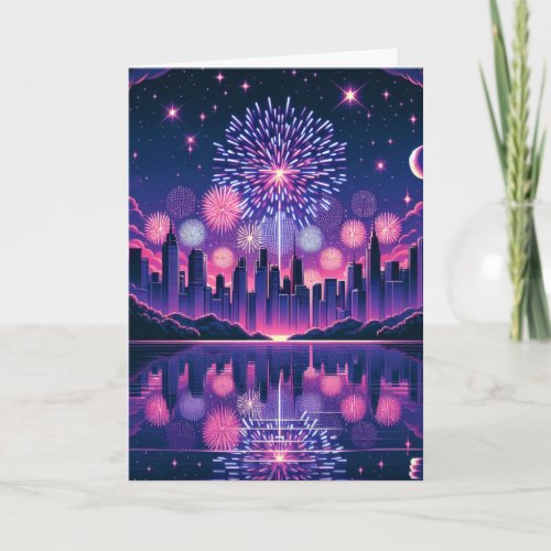 Fireworks over the City Skyline  Fourth of July Card