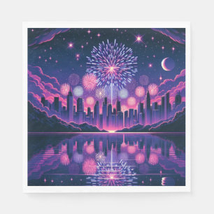 Fireworks over the City Skyline Fourth of July Napkins