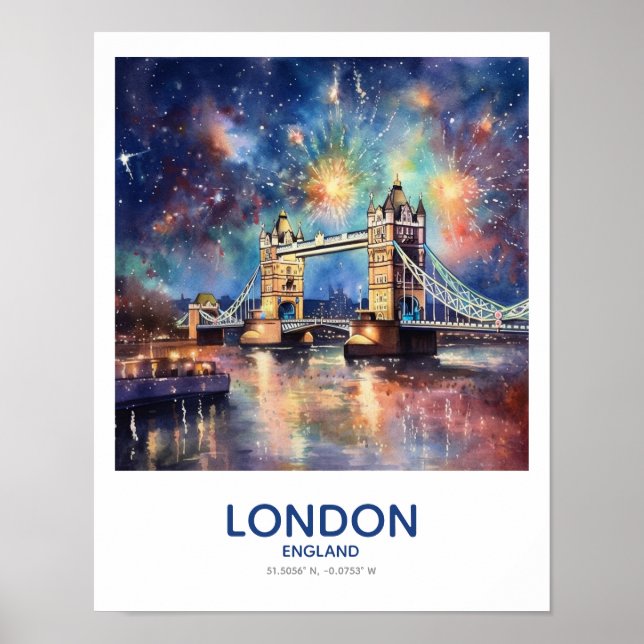 Fireworks Over Tower Bridge - London, England Poster (Front)