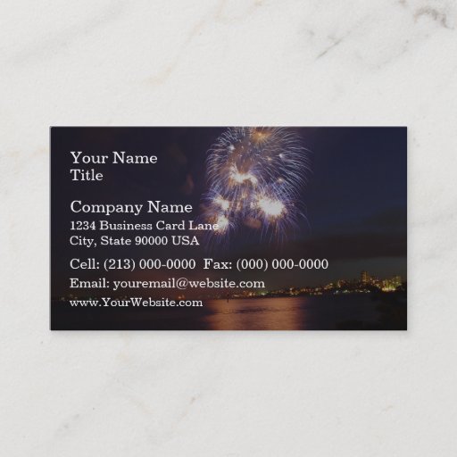 Customizable Fireworks over water business card