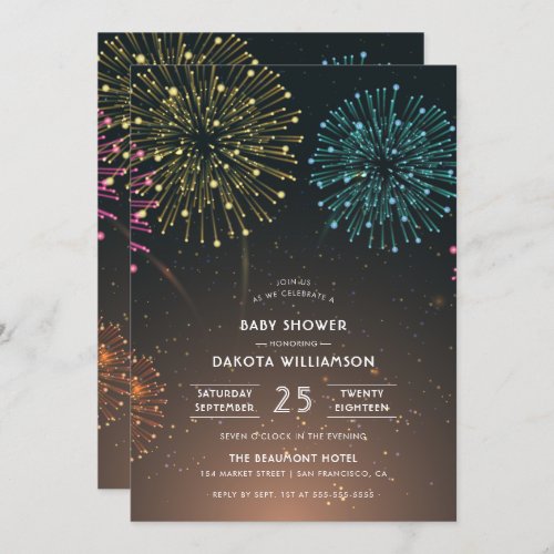 Fireworks Party | Modern Typography Baby Shower Invitation - Create your own Fireworks Party | Modern Typography Baby Shower invitations with these easy-to-use templates designed by Eugene Designs.