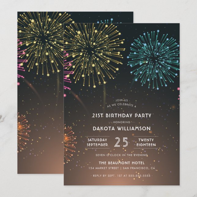 Fireworks Party | Modern Typography Birthday Party Invitation (Front/Back)