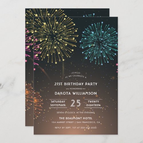 Fireworks Party  Modern Typography Birthday Party Invitation