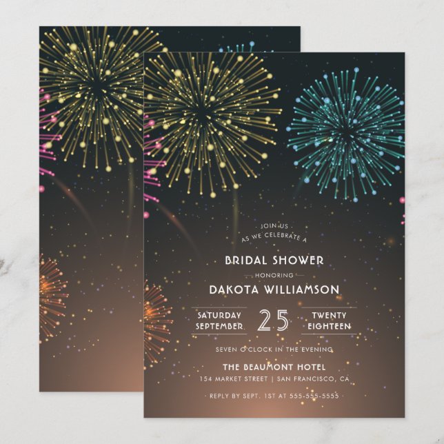 Fireworks Party | Modern Typography Bridal Shower Invitation (Front/Back)