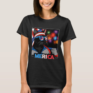 Fireworks Patriotic Black Cat  T-Shirt