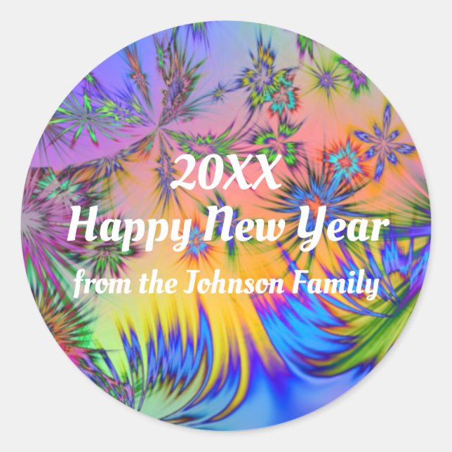 Fireworks Personalized Happy New Year Stickers (Front)