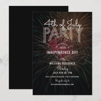 Fireworks Photo Outdoor Barbecue 4th of July Party Invitation