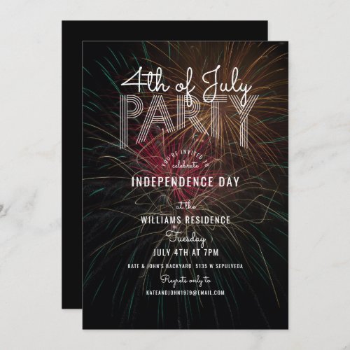 Fireworks Photo Outdoor Barbecue 4th of July Party Invitation