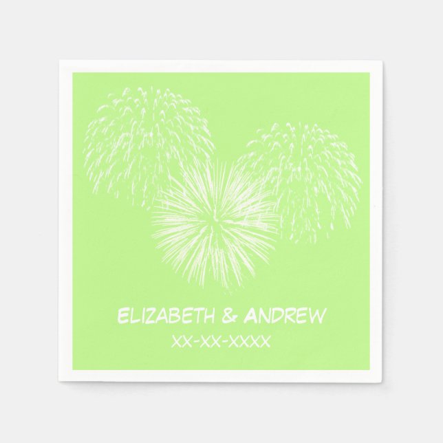 Fireworks, Pistachio Background, Name Monogram Paper Napkins (Front)