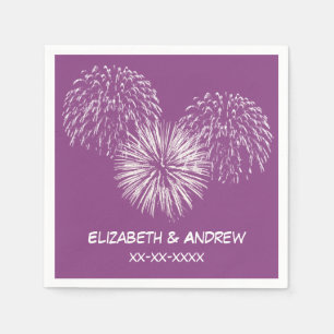 Fireworks, Plum Purple Background, Name Monogram Paper Napkins