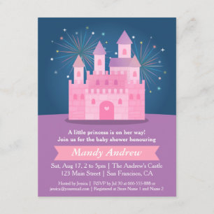 Fireworks Princess Castle Baby Girl Shower Party Invitation