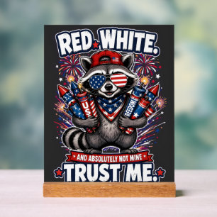 Fireworks Raccoon 4th of July Acrylic Sign