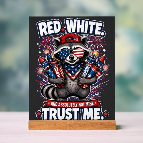 Fireworks Raccoon 4th of July Acrylic Sign
