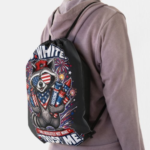 Fireworks Raccoon 4th of July Drawstring Bag
