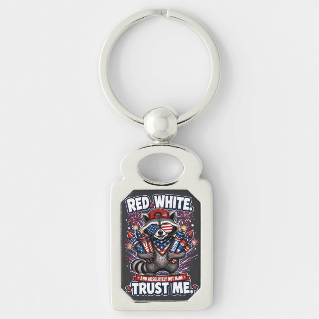 Fireworks Raccoon 4th of July Keychain (Front)