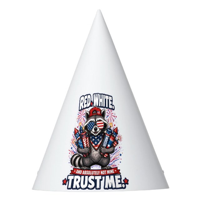 Fireworks Raccoon 4th of July Party Hat (Front)