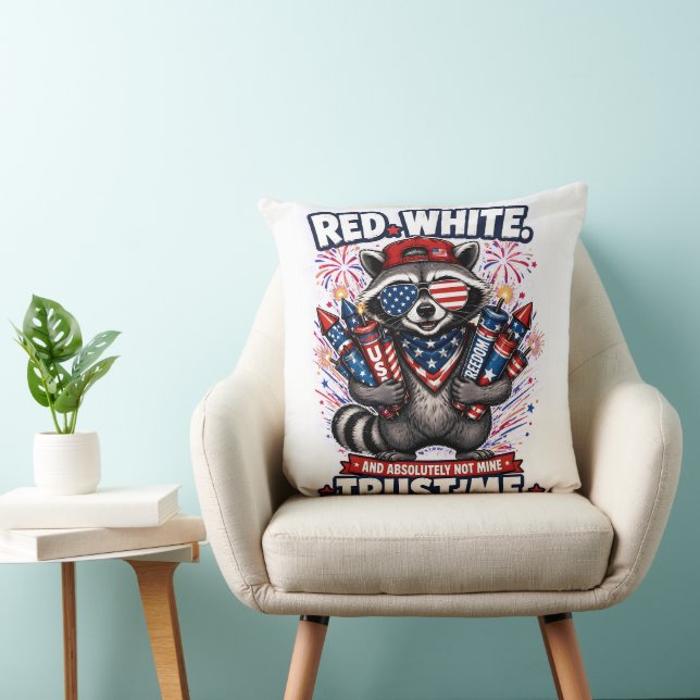 Fireworks Raccoon 4th of July Pillow (Chair)