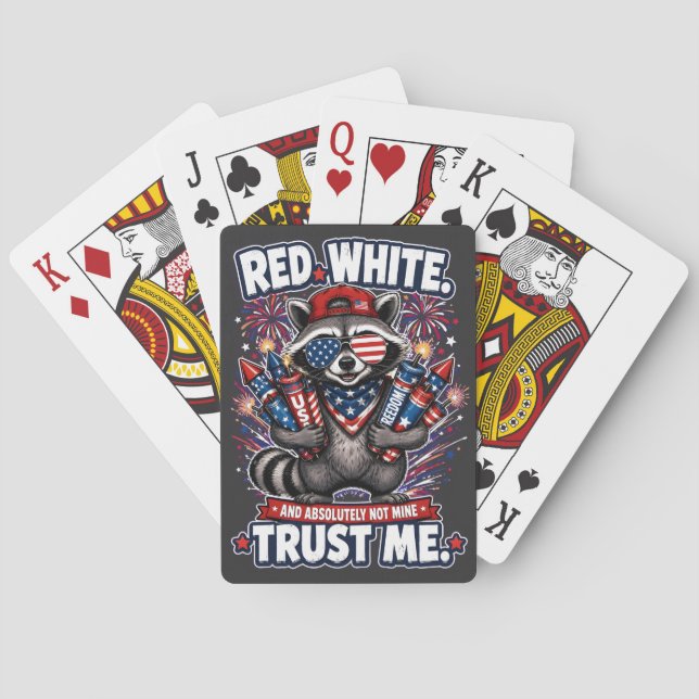 Fireworks Raccoon 4th of July Playing Cards (Back)