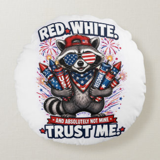 Fireworks Raccoon 4th of July Round Pillow